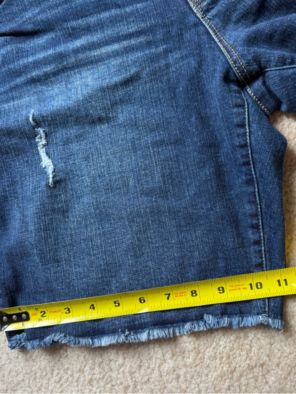 Democracy Indigo Denim Bermuda Shorts with Frayed Hem - Picture 7 of 8